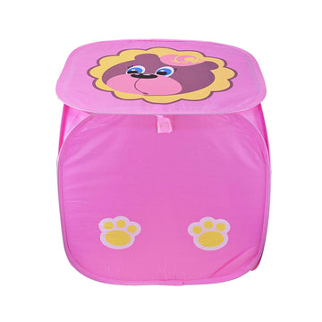 Kids Mandi Polyester Printed Foldable Square Laundry Basket - (35L, Pink)