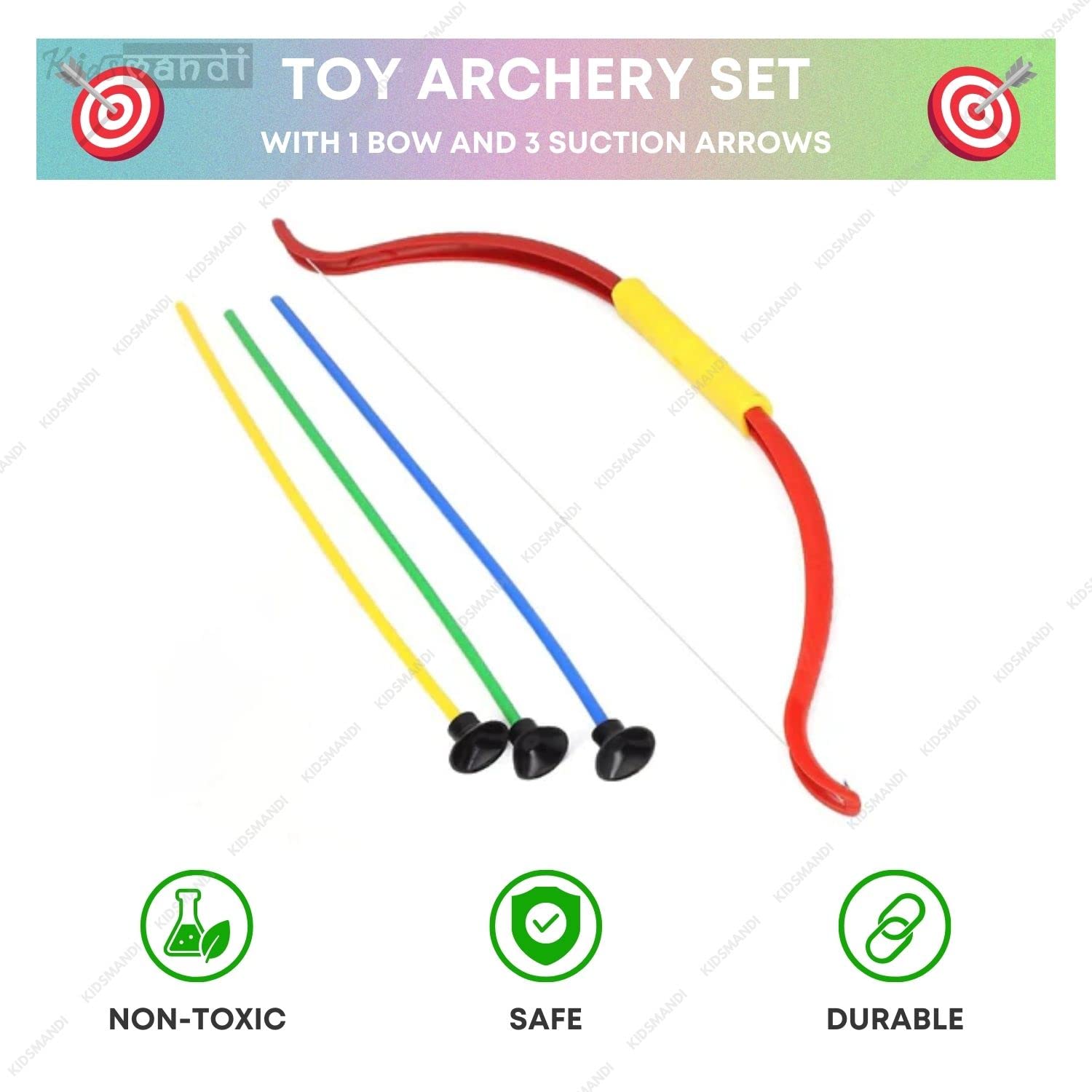 Kids Mandi plastic archery bow and arrow toy set with target board.