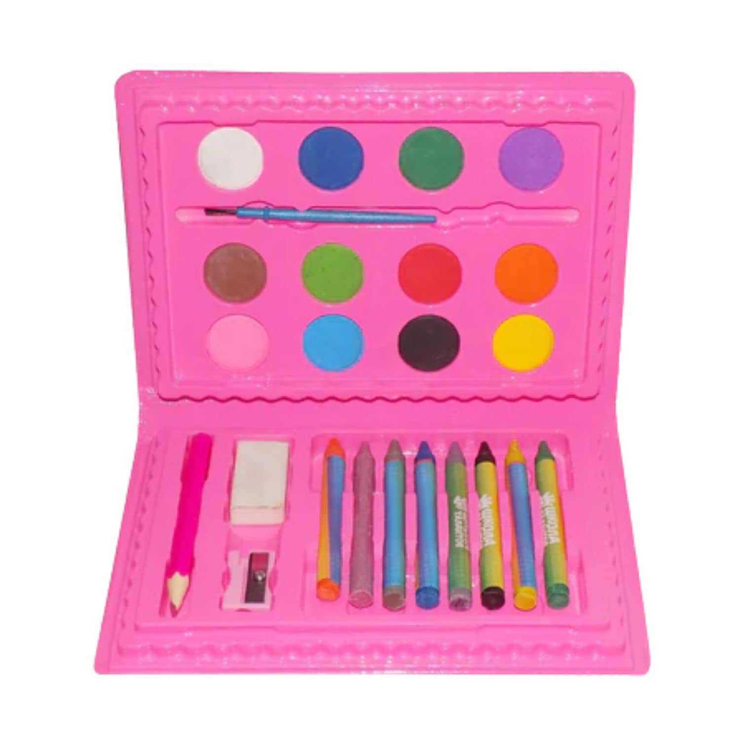 "Kids Mandi art supplies in portable box for drawing"