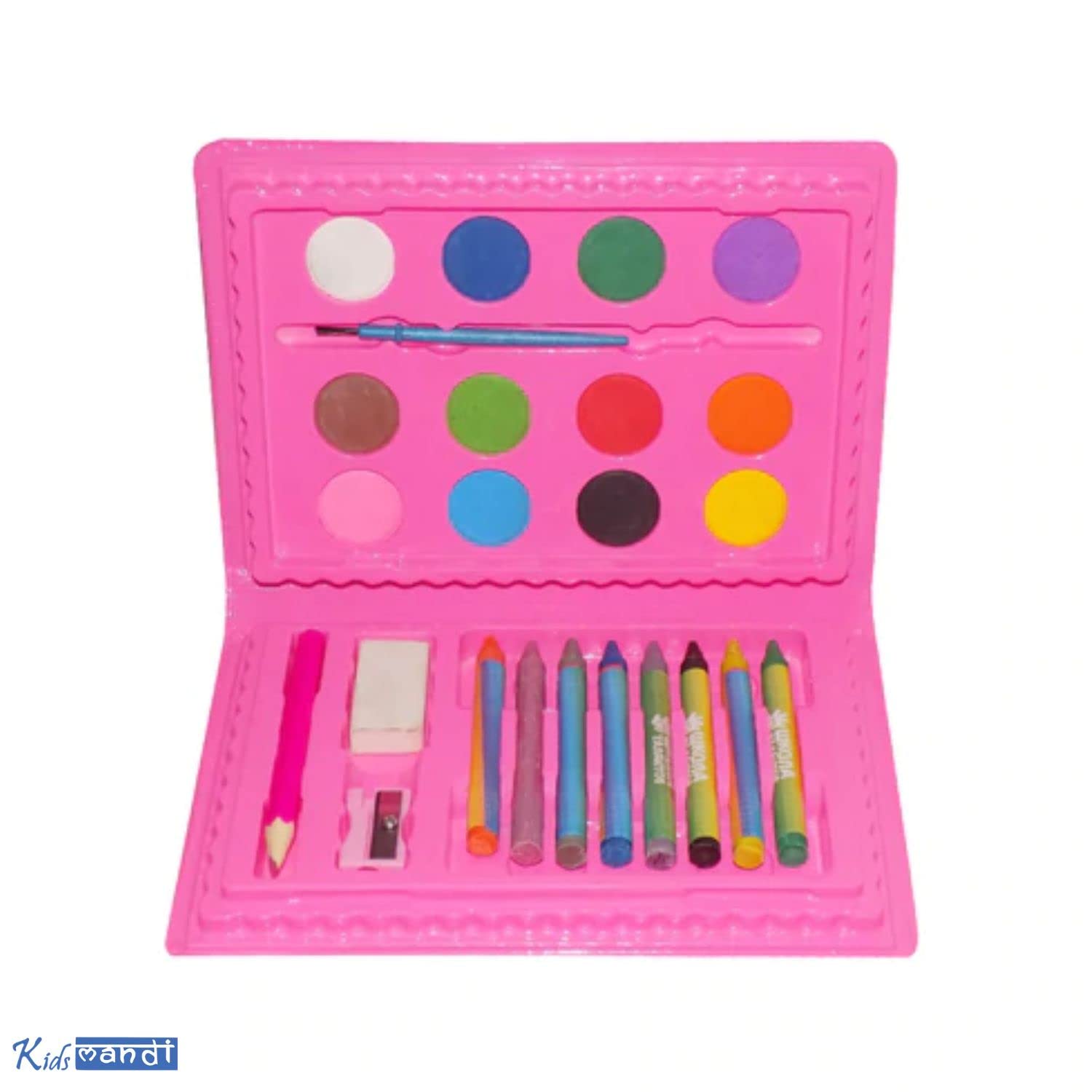 "Kids Mandi art supplies in portable box for drawing"