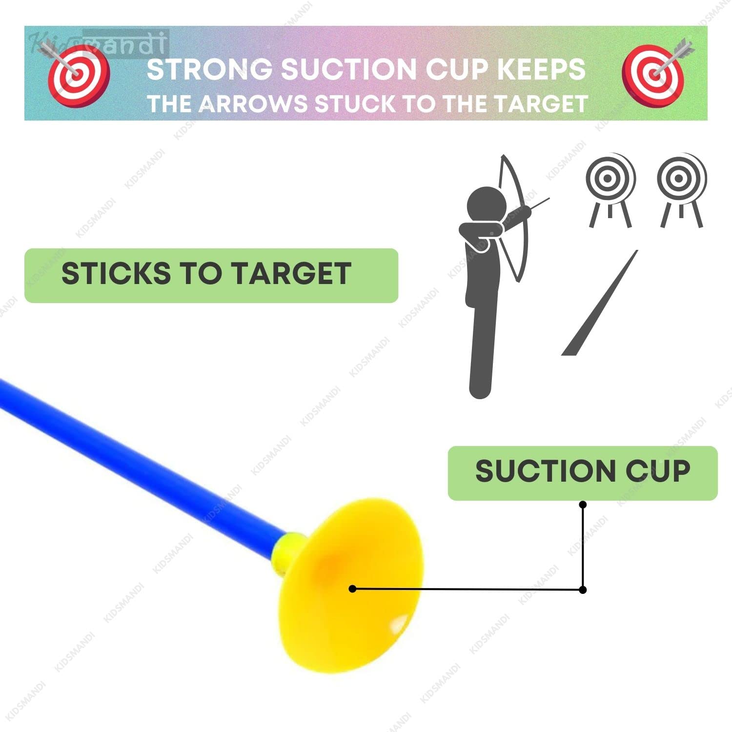 Kids Mandi plastic archery bow and arrow toy set with target board.