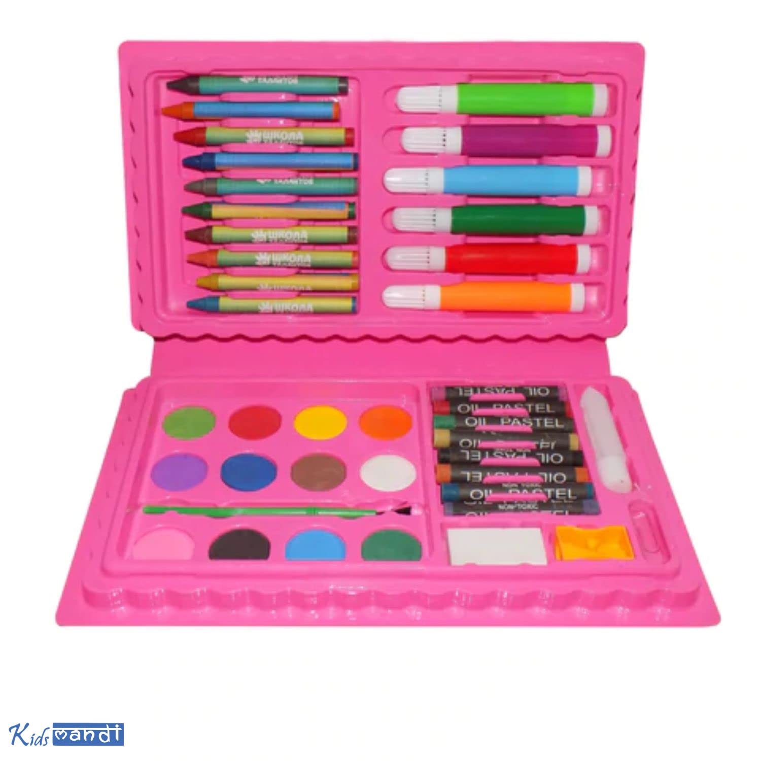 "Kids Mandi art supplies in portable box for drawing"