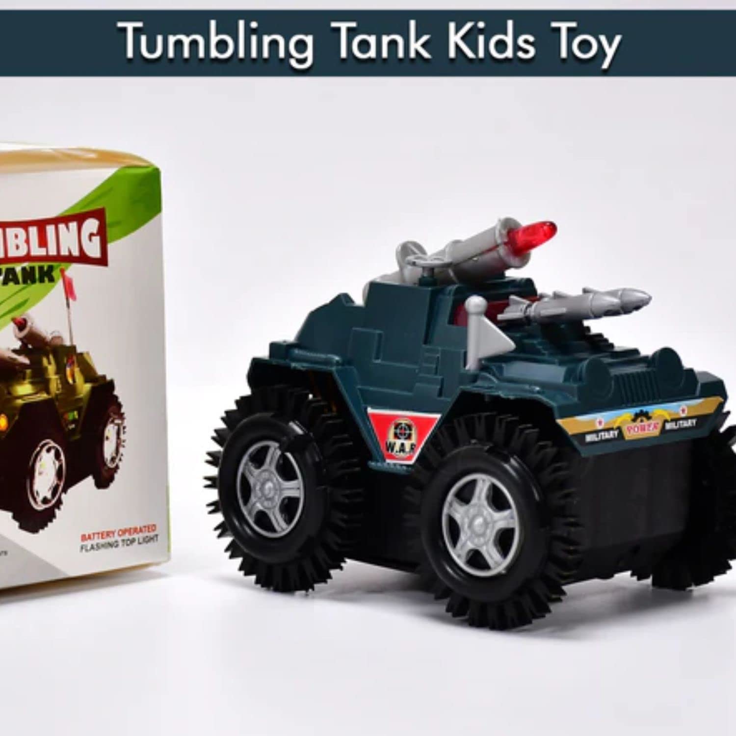 Kids Mandi Tumbling Fighter Tank - Pull Back Stunt Toy
