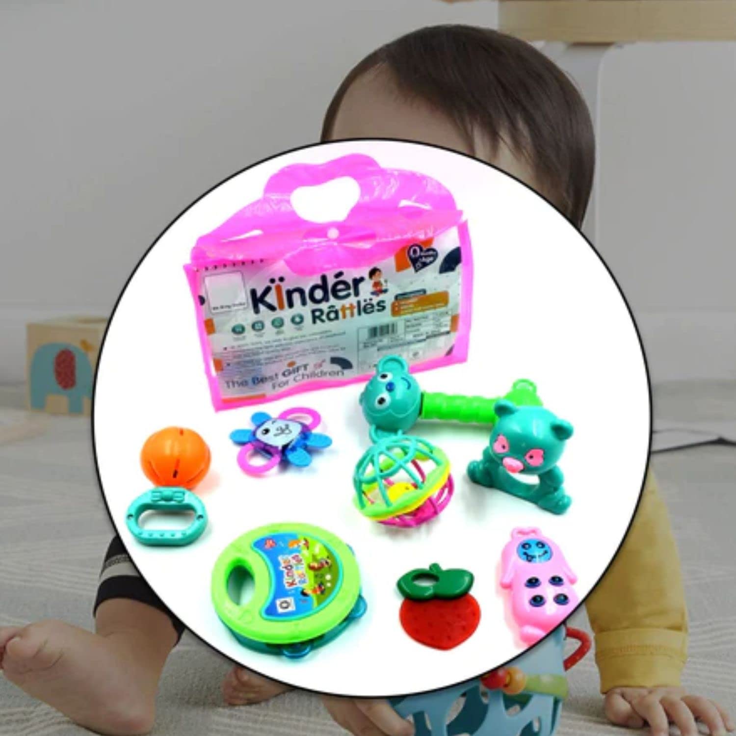 Kids Mandi non-toxic plastic baby rattle teether toys set.