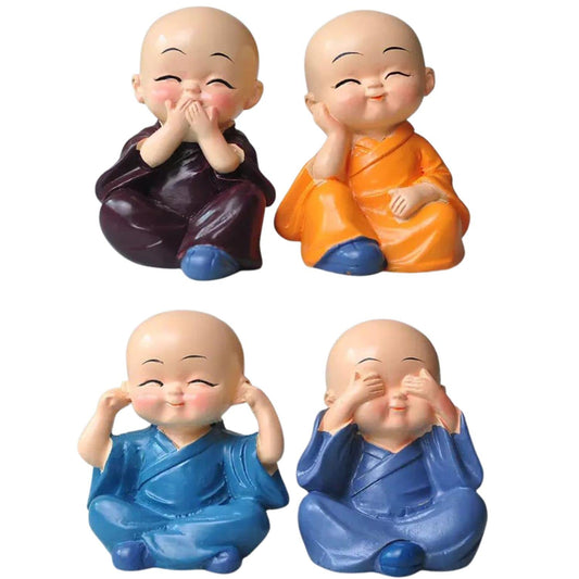 Kids Mandi little baby monk Buddha idols set of 4 multicolor