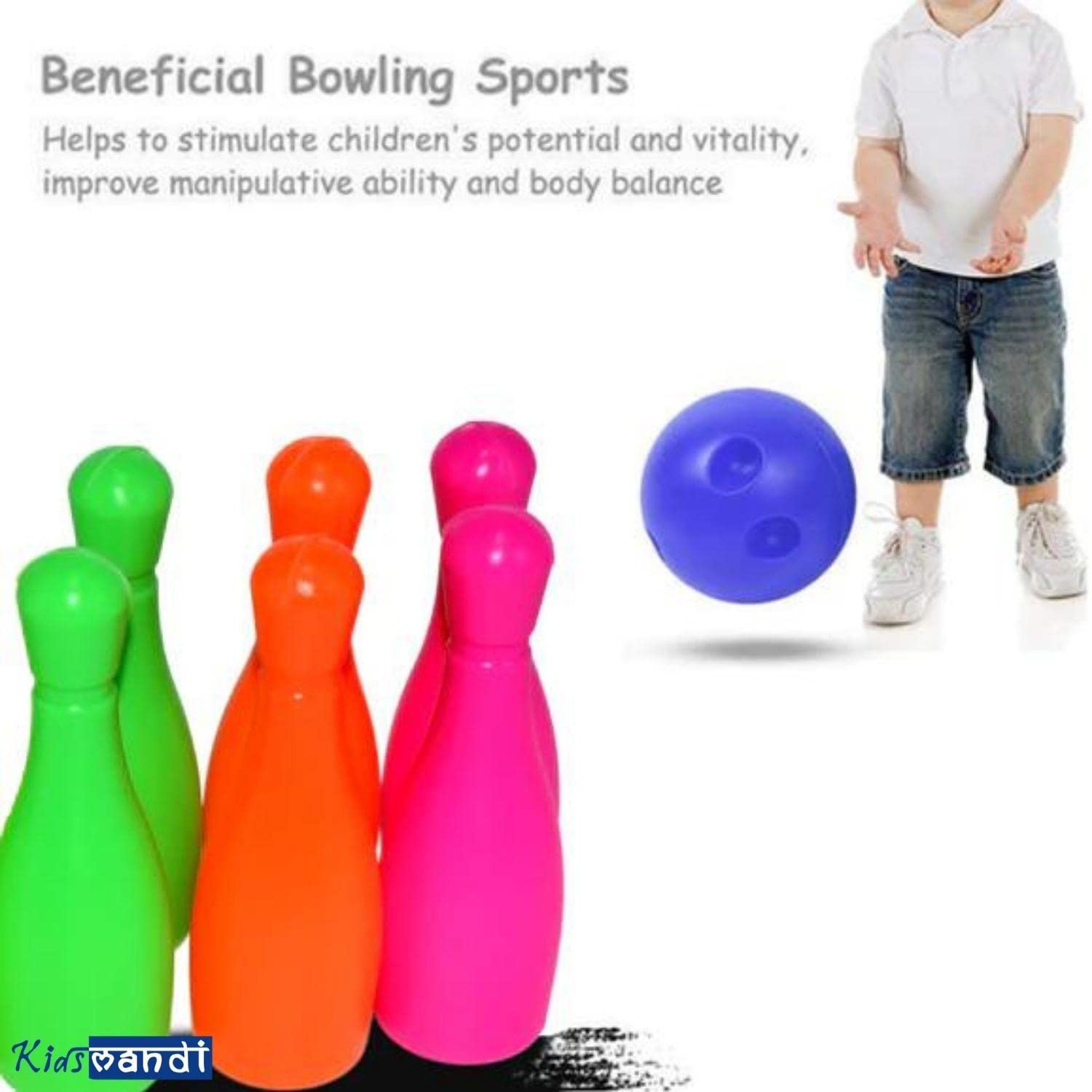 KIDS MANDI Kids Bowling Set with 10 Pins & 2 Balls
