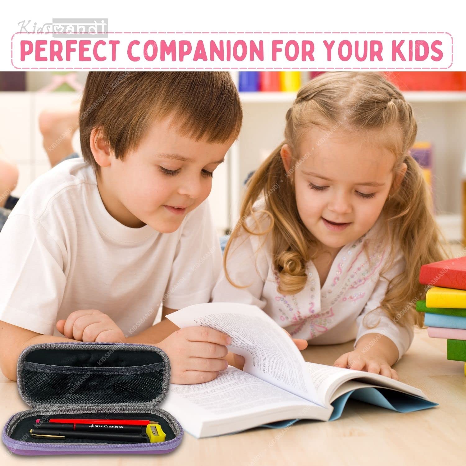 Kids Mandi 3D design Eva pencil case with mesh compartment