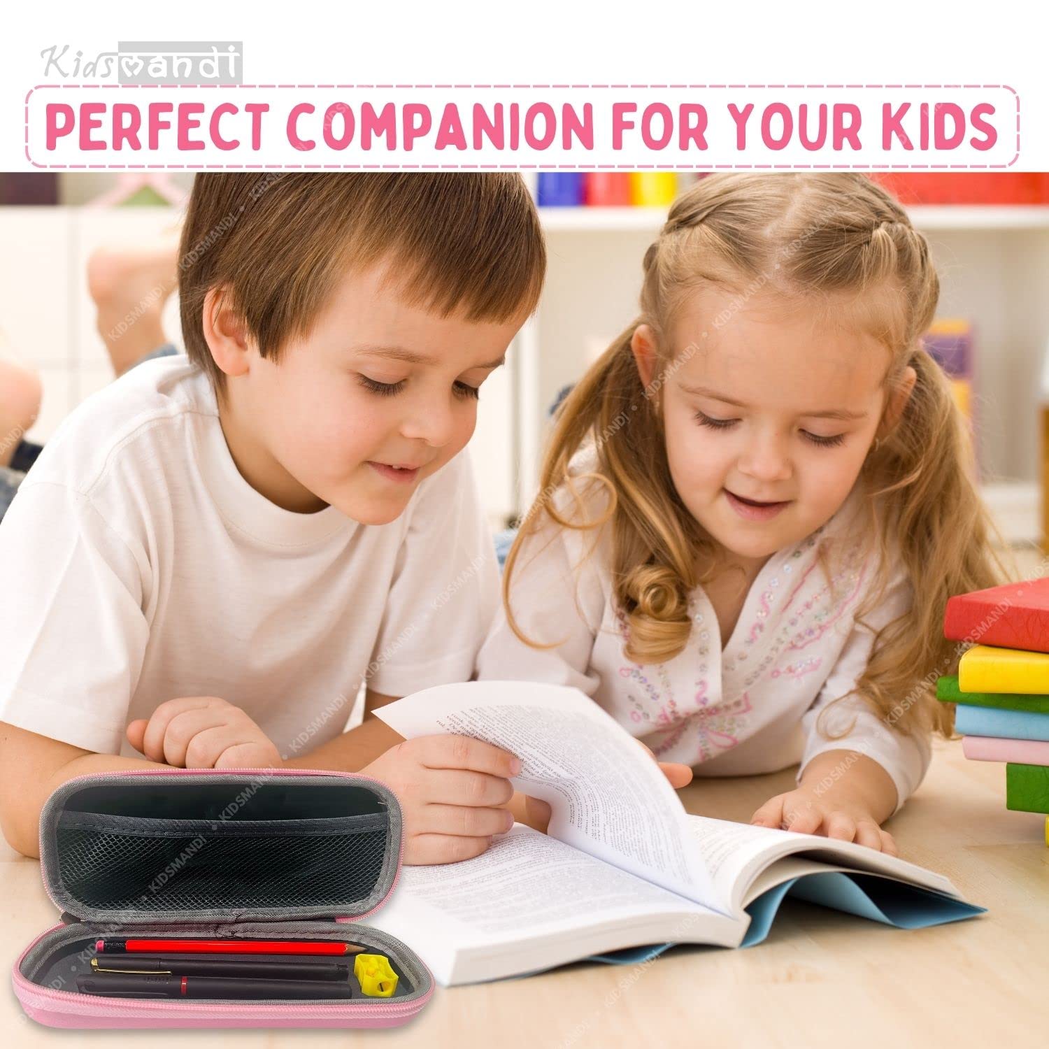 Kids Mandi 3D design Eva pencil case with mesh compartment