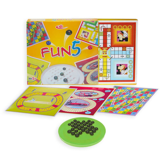 Kids Mandi five in one fun board game set alt text.