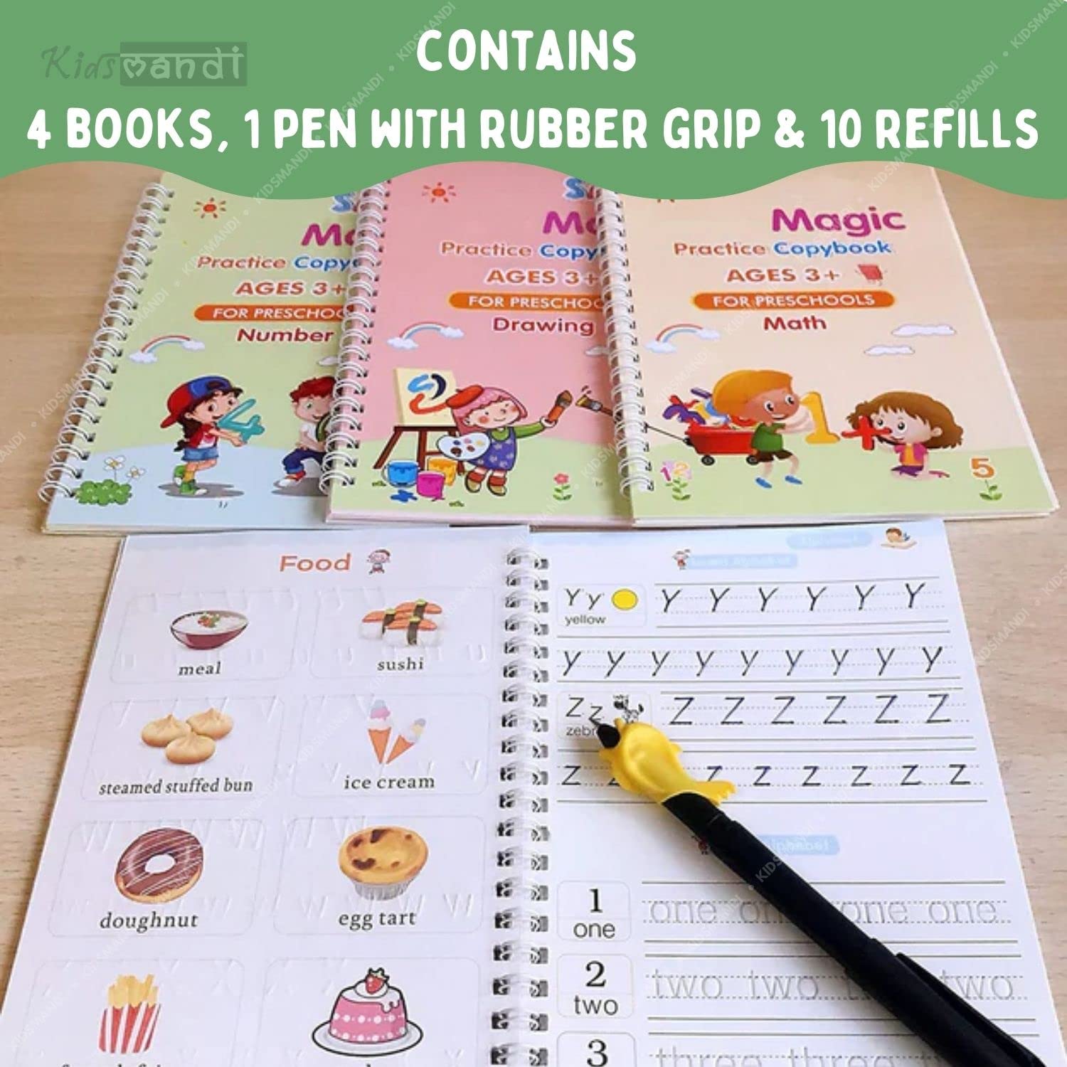 Kids Mandi 4-pcs Magic Practice Copybook Set Reusable Writing Drawing