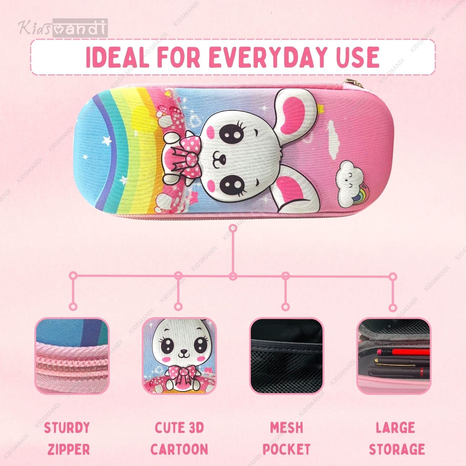 Kids Mandi 3D design Eva pencil case with mesh compartment