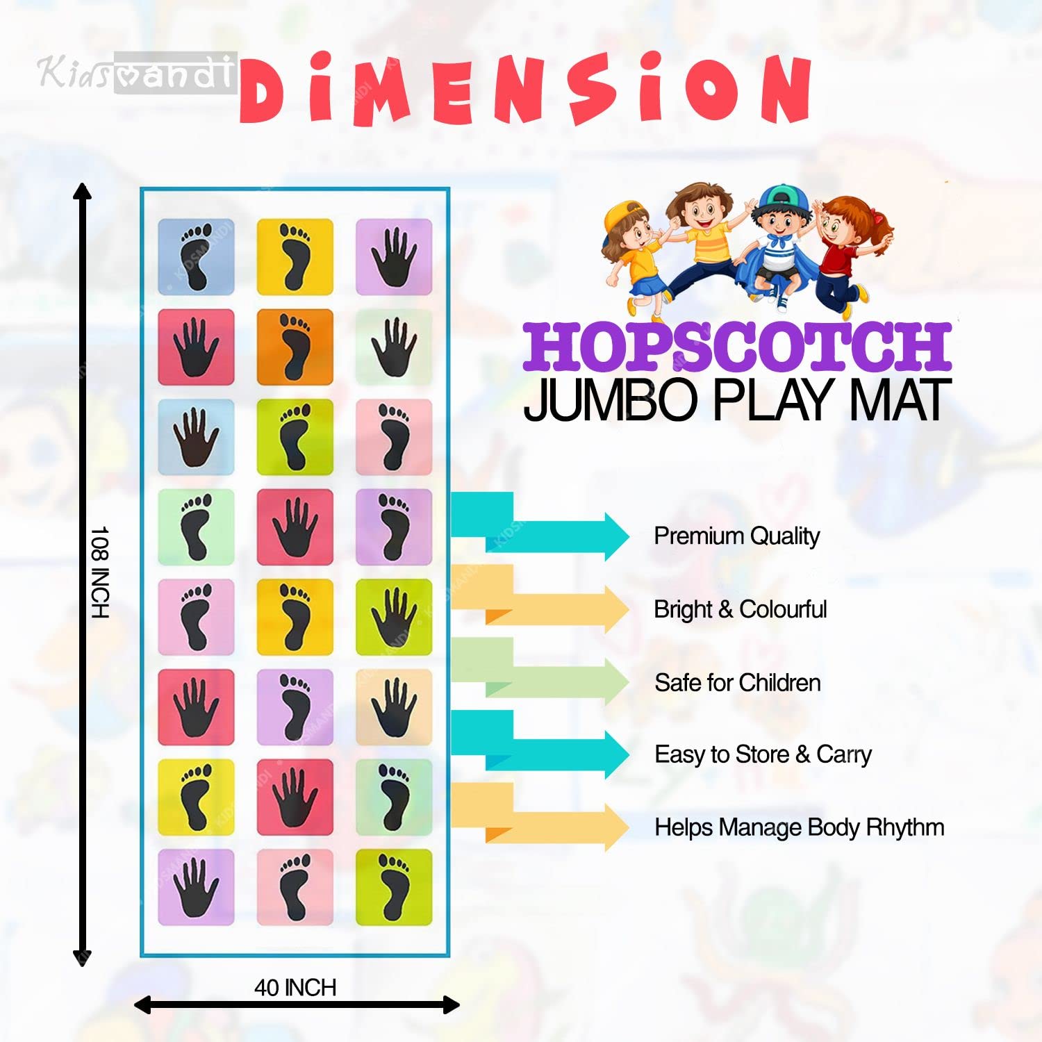 Kids Mandi Hopscotch Jumbo Play Mat Game, Family Game, Multicolor