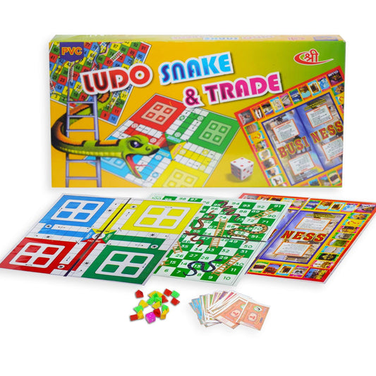 Kids Mandi 3-in-1 Family Board Game, Ludo, Snake and Ladder, Business Trade Games Set