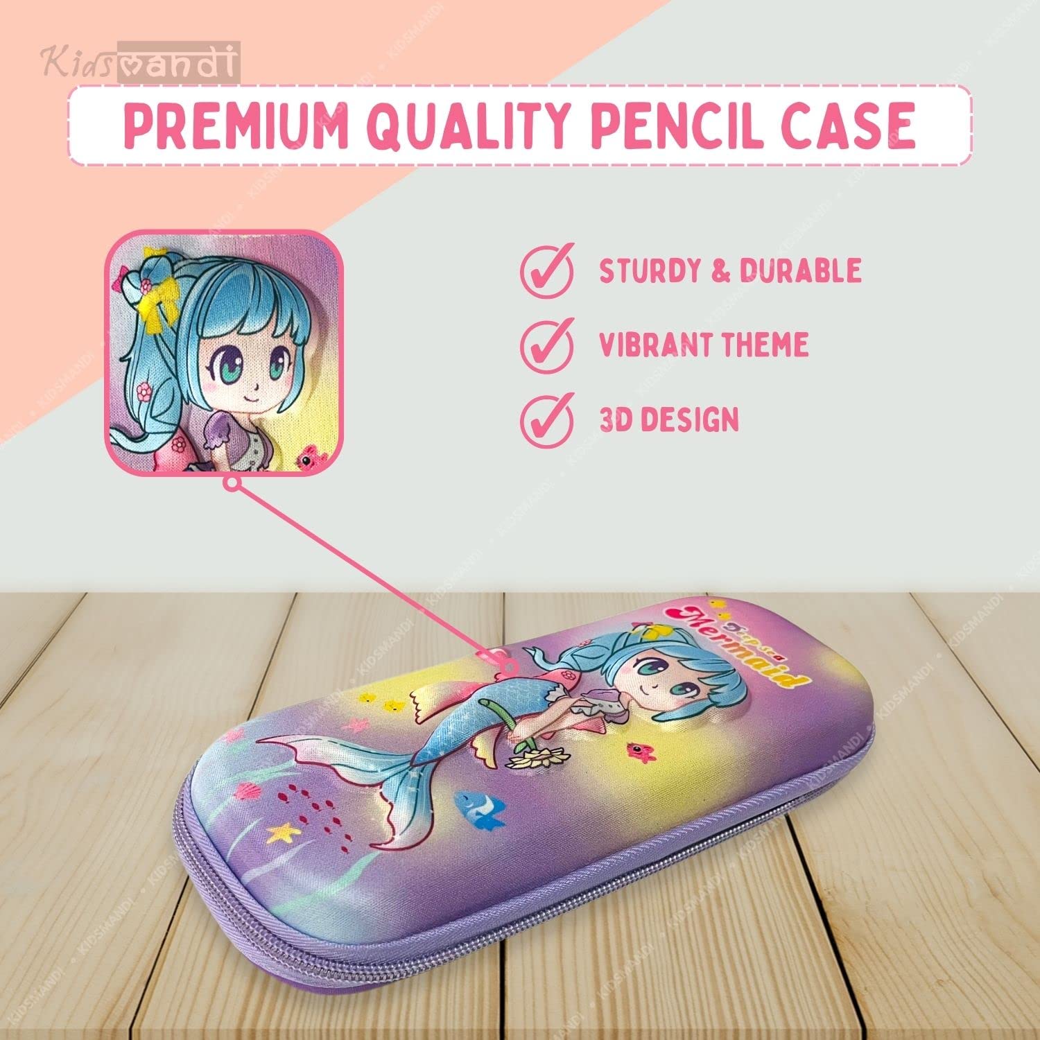 Kids Mandi 3D design Eva pencil case with mesh compartment