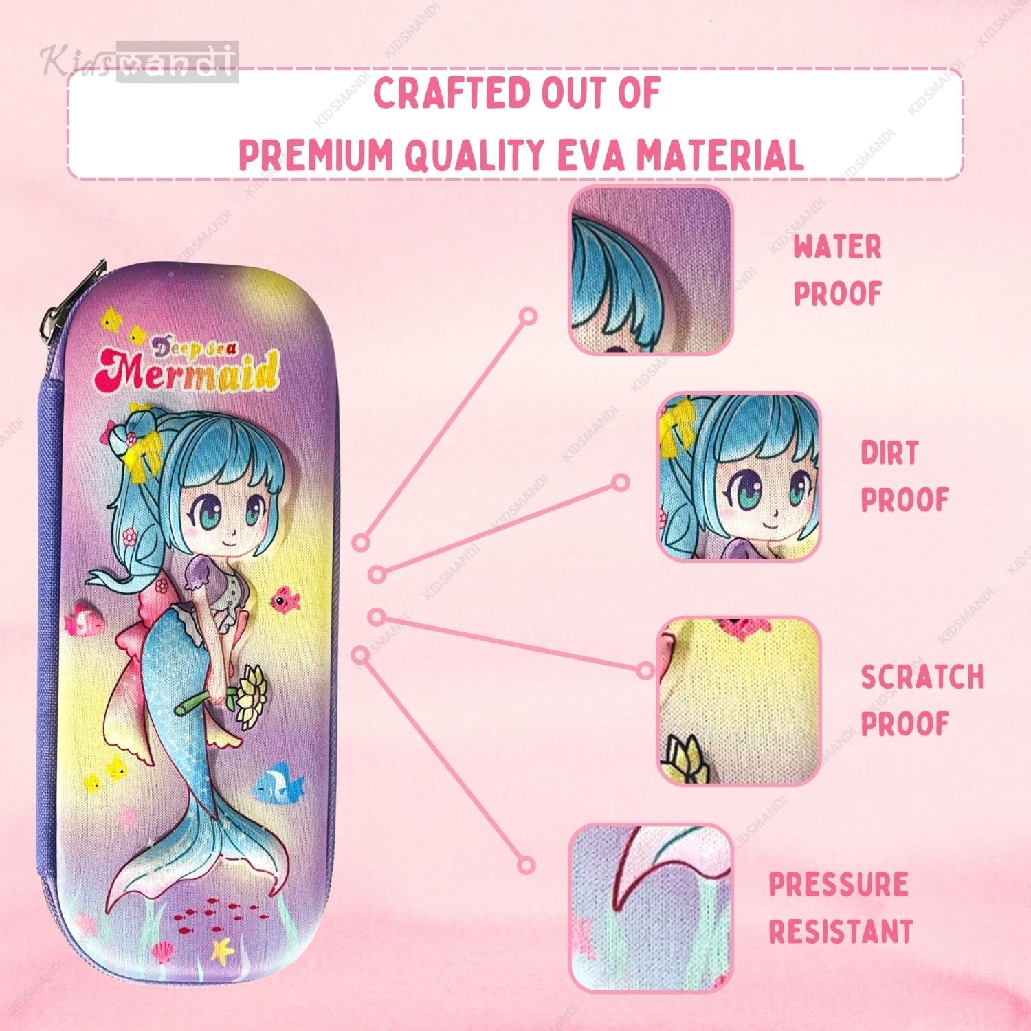 Kids Mandi 3D design Eva pencil case with mesh compartment