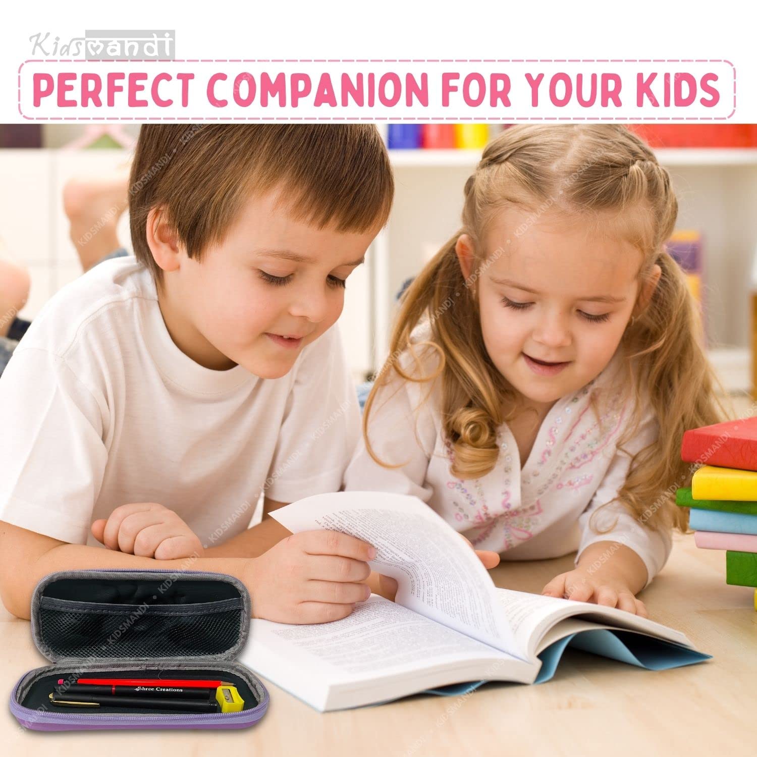 Kids Mandi 3D design Eva pencil case with mesh compartment