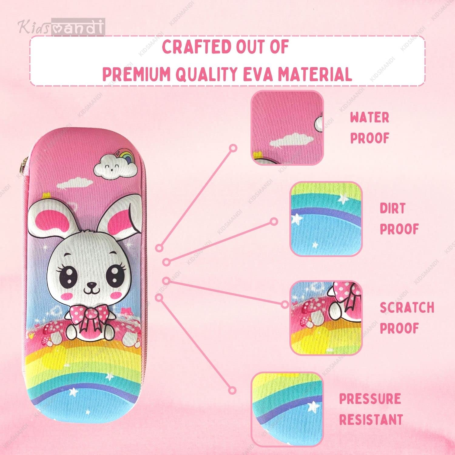 Kids Mandi 3D design Eva pencil case with mesh compartment