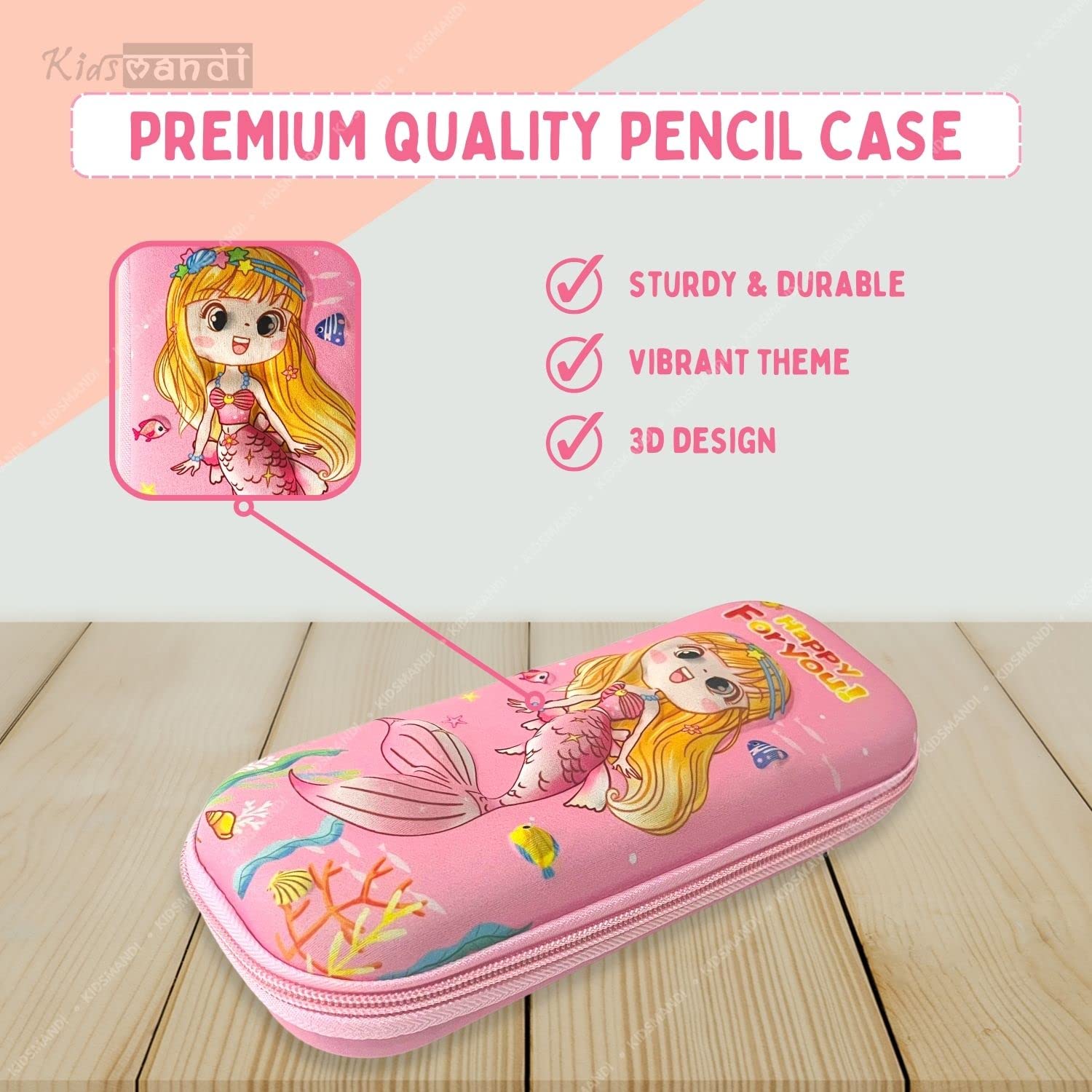 Kids Mandi 3D design Eva pencil case with mesh compartment