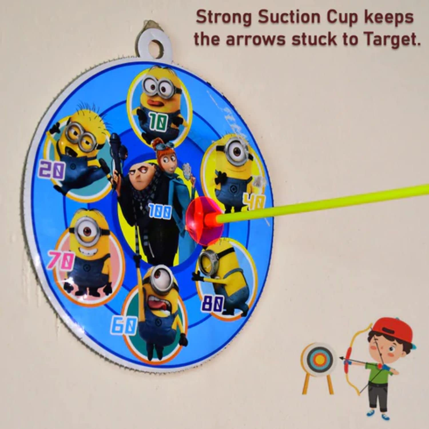 Kids Mandi plastic archery bow and arrow toy set with target board.