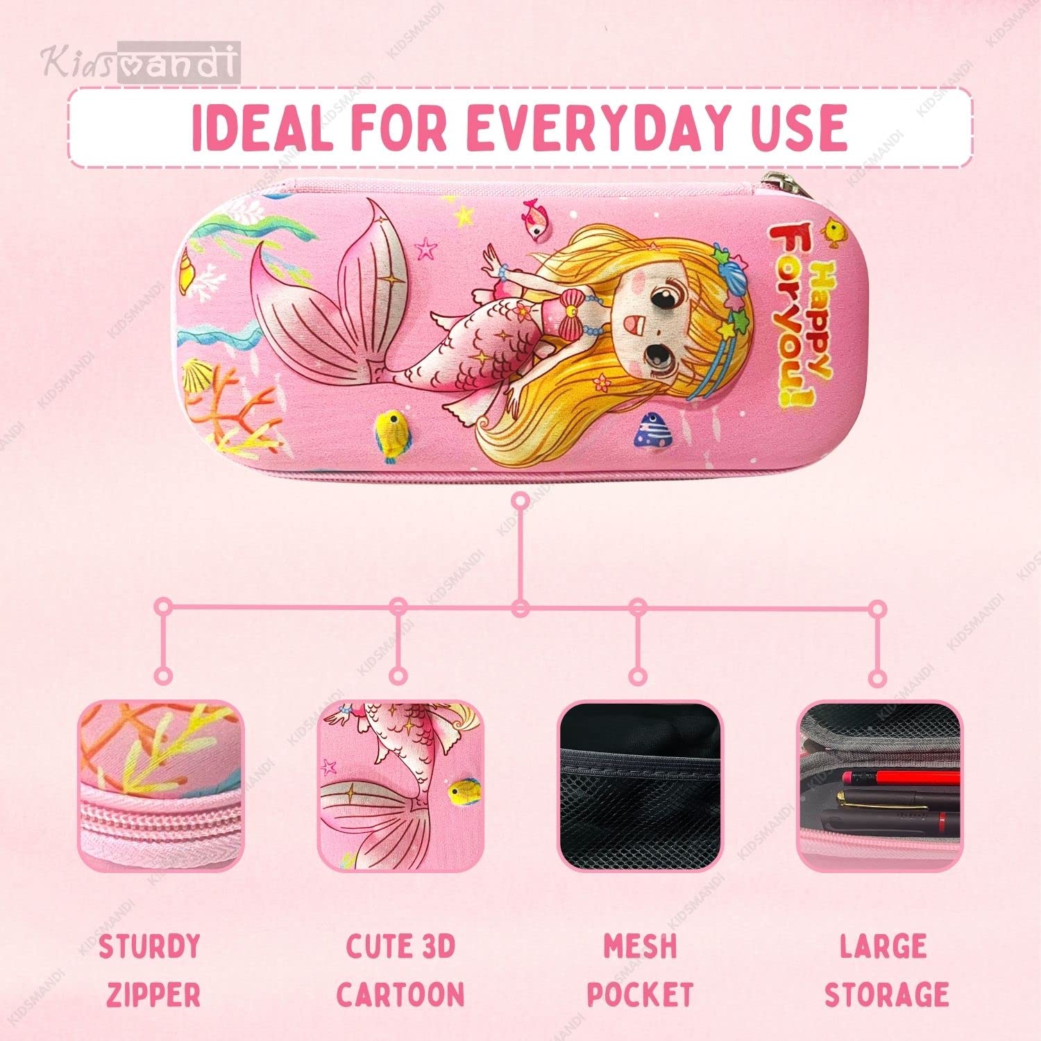 Kids Mandi 3D design Eva pencil case with mesh compartment