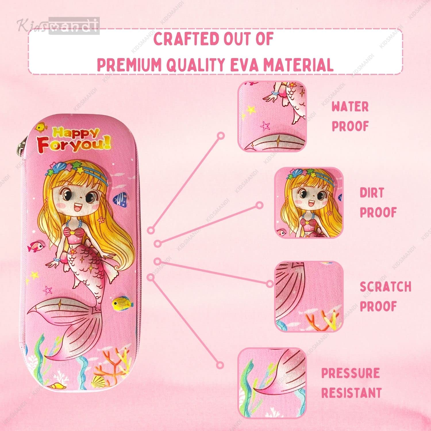 Kids Mandi 3D design Eva pencil case with mesh compartment