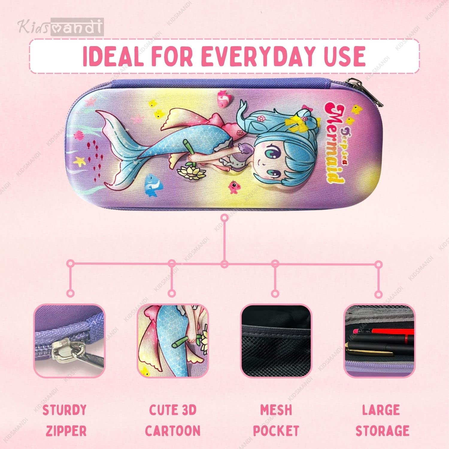 Kids Mandi 3D design Eva pencil case with mesh compartment