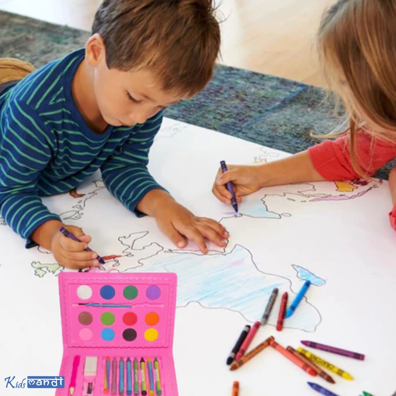 "Kids Mandi art supplies in portable box for drawing"