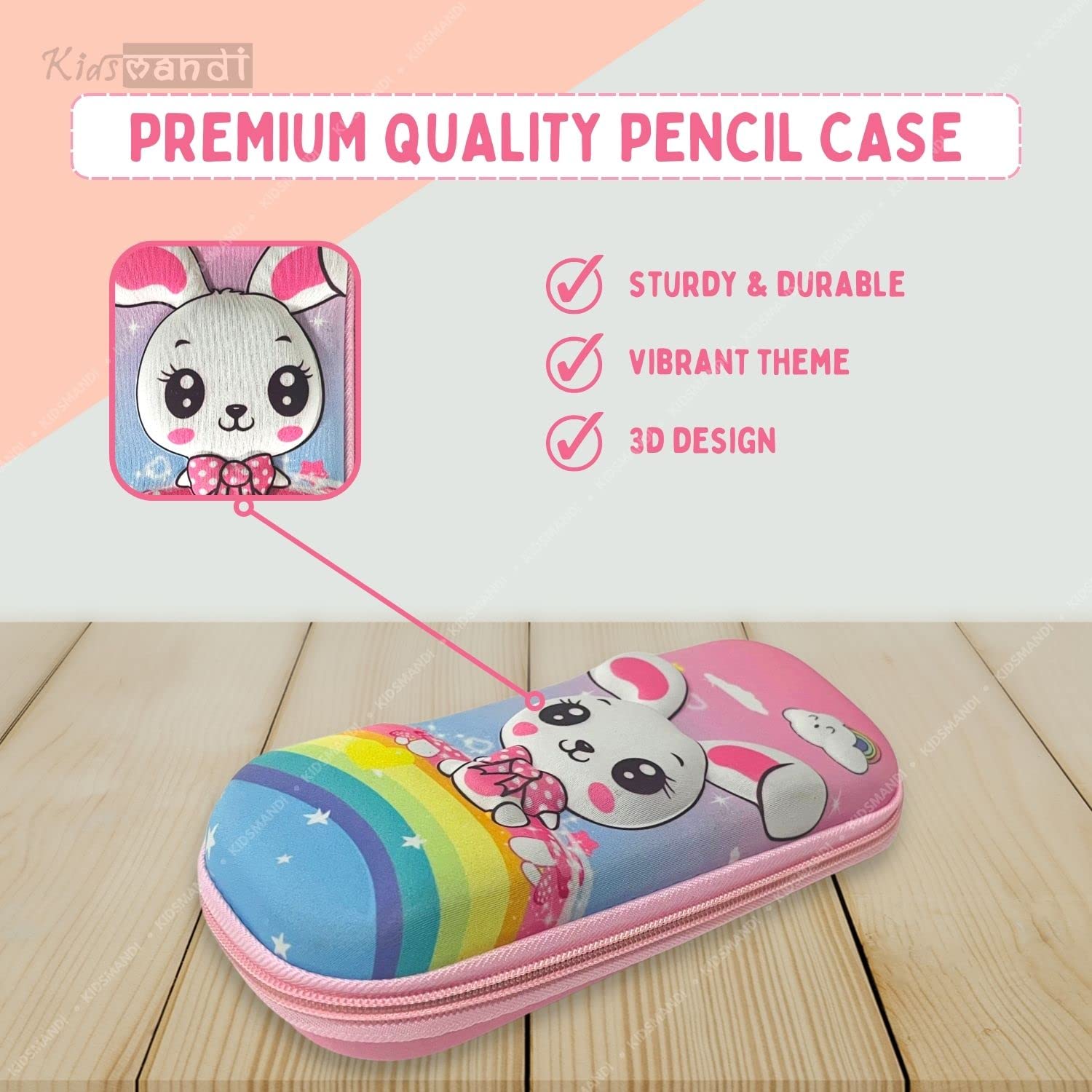 Kids Mandi 3D design Eva pencil case with mesh compartment