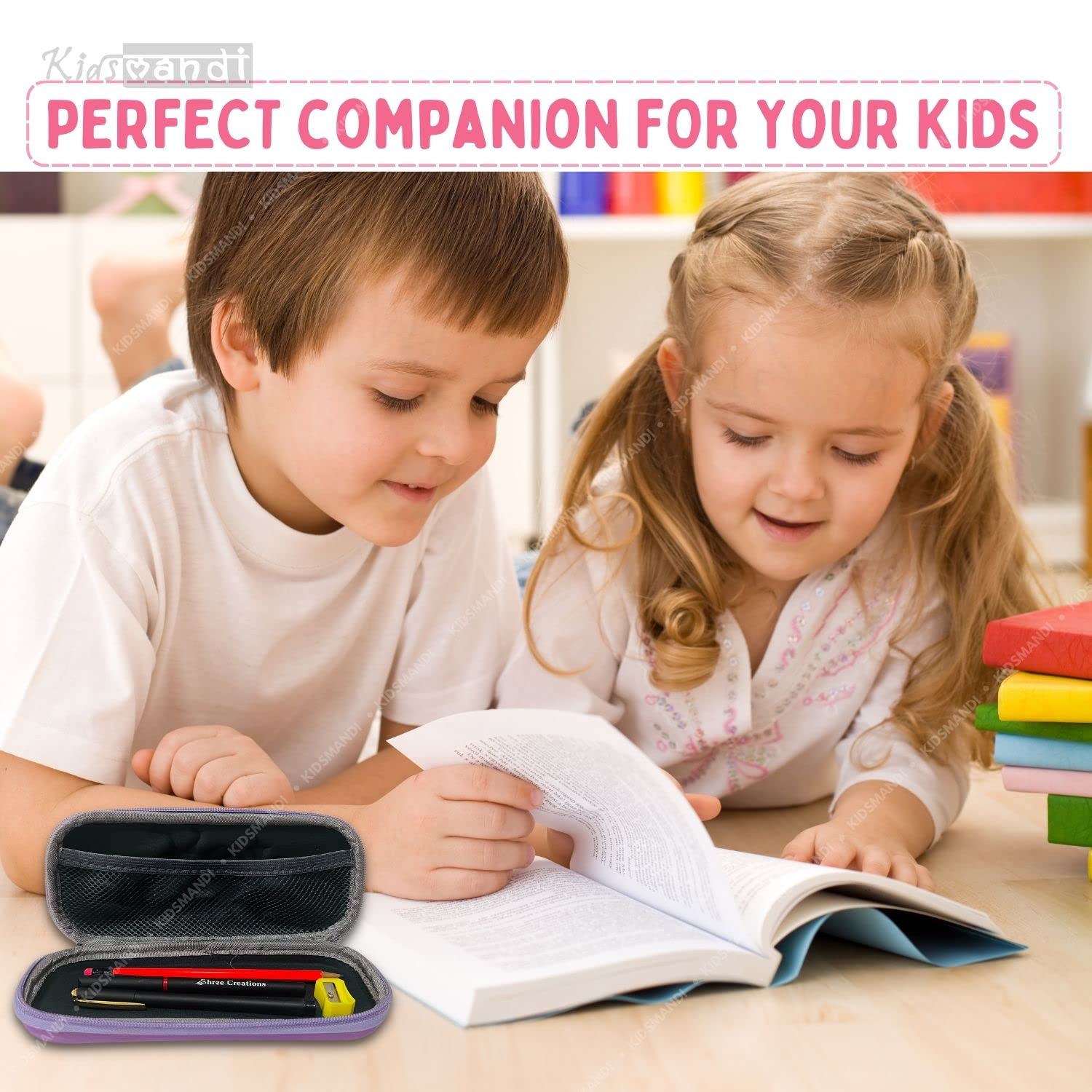 Kids Mandi 3D design Eva pencil case with mesh compartment