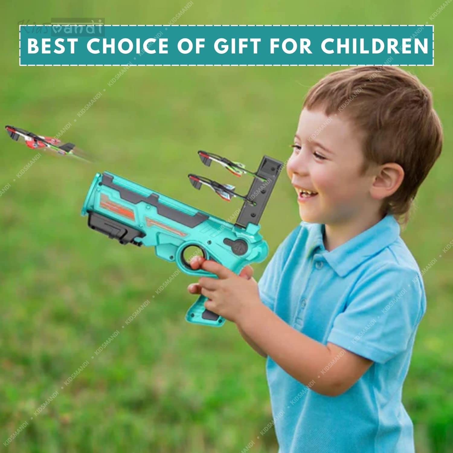 Kids Mandi airplane launcher toy gun for hours of fun.