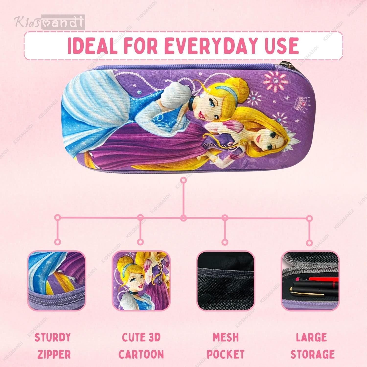 Kids Mandi 3D design Eva pencil case with mesh compartment