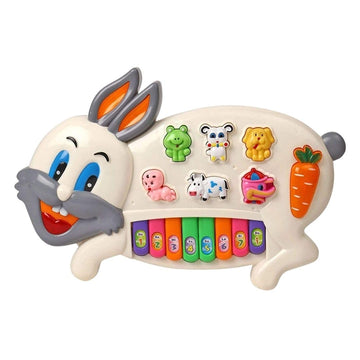 Kids Mandi Rabbit Musical Piano Toy for Babies | 3 Modes Animal Sounds, Flashing Lights & Music | Early Learning Baby Toy for 6+ Months (White)