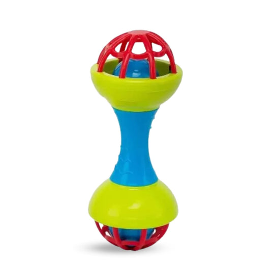 Plastic Colourful Lovely Attractive Baby Dumbbell Shape Rattle & Teether Toys Set of 1 Pcs for Babies, Toddlers, Infants & Children