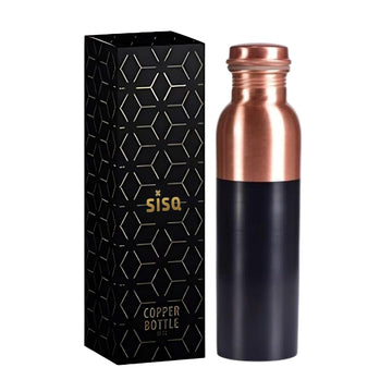 Sisq® Pure Copper Water Bottle 1 Litre | Handcrafted Copper Bottle for Drinking | 1000ml | Half Black Designed for Sustainable Living