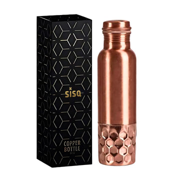 Sisq® Pure Copper Water Bottle 1 Litre | Handcrafted Copper Bottle for Drinking | 1000ml | Half Diamond Designed for Sustainable Living