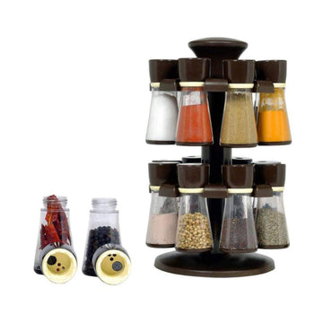 Mundal Plastic Revolving Spice Rack, Black - 16 Pieces