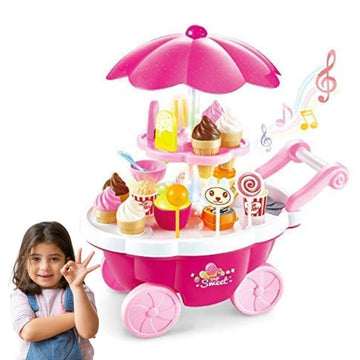 Kids Mandi Luxury Sweet Ice Cream Trolley Play Set (39 Pcs) | Battery Operated Pretend Shopping Cart with LED Lights & Music | Educational Role Play Toy for Kids