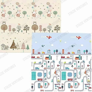 STAZIE| Foldable Baby Play Mat, Double-Sided Design with Road Map and Vehicle Pattern, Large Size for Crawling and Playing