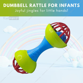 Plastic Colourful Lovely Attractive Baby Dumbbell Shape Rattle & Teether Toys Set of 1 Pcs for Babies, Toddlers, Infants & Children