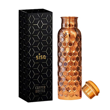 Sisq® Pure Copper Water Bottle 1 Litre | Handcrafted Copper Bottle 1000ml for Drinking | Diamond Designed for Sustainable Living