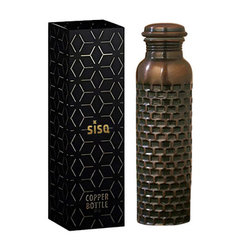 Sisq® Pure Copper Water Bottle 1 Litre | Handcrafted Antique Copper Bottle for Drinking | 1000ml | Brick Designed for Sustainable Living