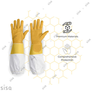 Sisq Beekeeping Gloves | Premium Leather Protective Gloves with Long Ventilated Sleeves | Safety for Beekeepers, Honey Harvesting, Gardening & Outdoor Protection | Comfortable & Durable Hand Safety
