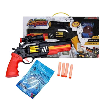 Kids Mandi Conqueror 3-in-1 Powerful Toy Gun for Kids | Crystal Soft Bullet Blaster | Multicolor Action Role Play Toy