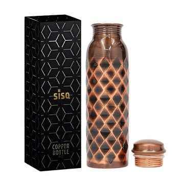 Sisq® Pure Copper Water Bottle 1 Litre | Handcrafted 1000ml Antique Copper Bottle | Barfi Designed for Sustainable Living