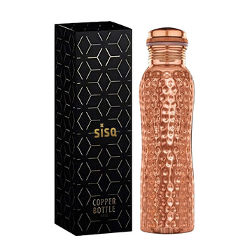 Sisq® Pure Copper Water Bottle 1 Litre | Curve Shape Handcrafted Copper Bottle | 1000ml | Hammered Design for Sustainable Living