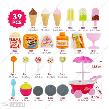 Kids Mandi Luxury Sweet Ice Cream Trolley Play Set (39 Pcs) | Battery Operated Pretend Shopping Cart with LED Lights & Music | Educational Role Play Toy for Kids