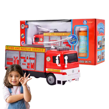 Kids Mandi Bubble Fire Fighting Truck Toy | Electric Bubble Fire Engine with Music & Flashing Lights | Cartoon Emergency Vehicle Toy for Kids