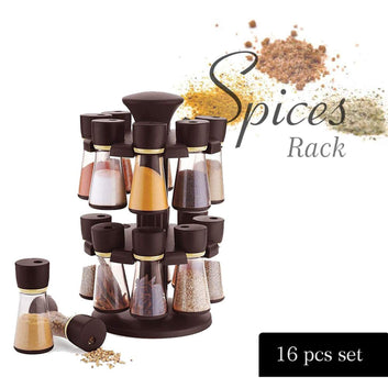 Mundal Plastic Revolving Spice Rack, Black - 16 Pieces