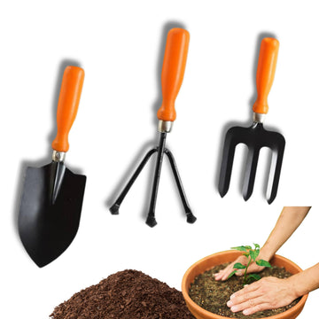 Sisq Premium 3-Piece Gardening Tools Set – Hand Cultivator, Trowel & Garden Fork | Durable Steel with Ergonomic Grip | Perfect for Home, Terrace & Outdoor Gardening for Kids & Adults