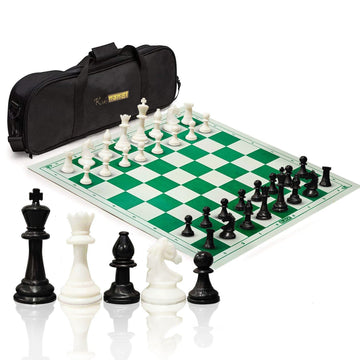 STAZIE | Tournament Chess Set | 17 Inch Foldable Chess Board with Classic Staunton Pieces | Super Heavyweight Design with 2 Extra Queens | Professional Chess Set for Kids & Adults